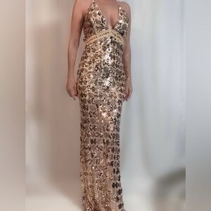 Banjul Gold and Cream Sequin Maxi Dress